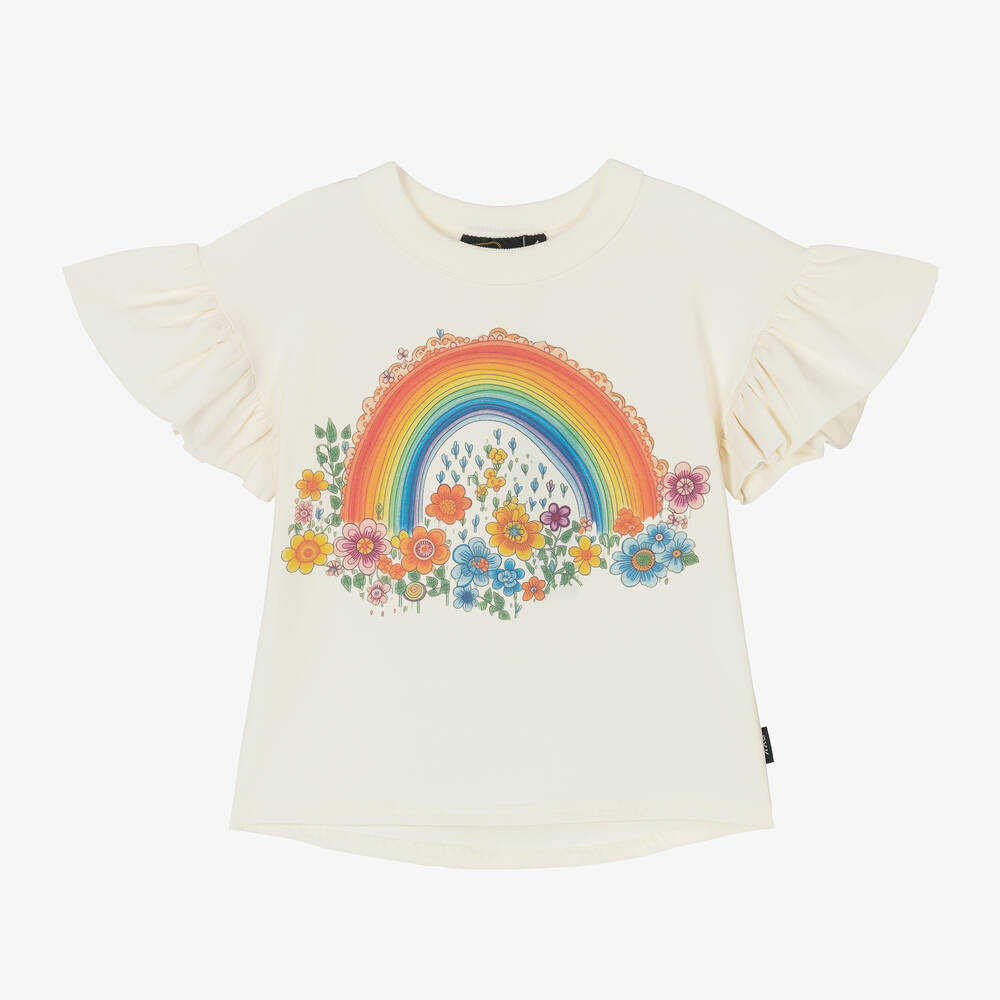 Rock Your Baby - Girls Ivory Rainbow Cotton T-Shirt | Childrensalon