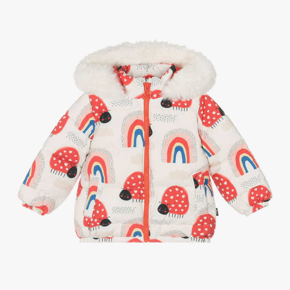 Rock Your Baby - Girls Ivory & Red Ladybird Puffer Coat | Childrensalon