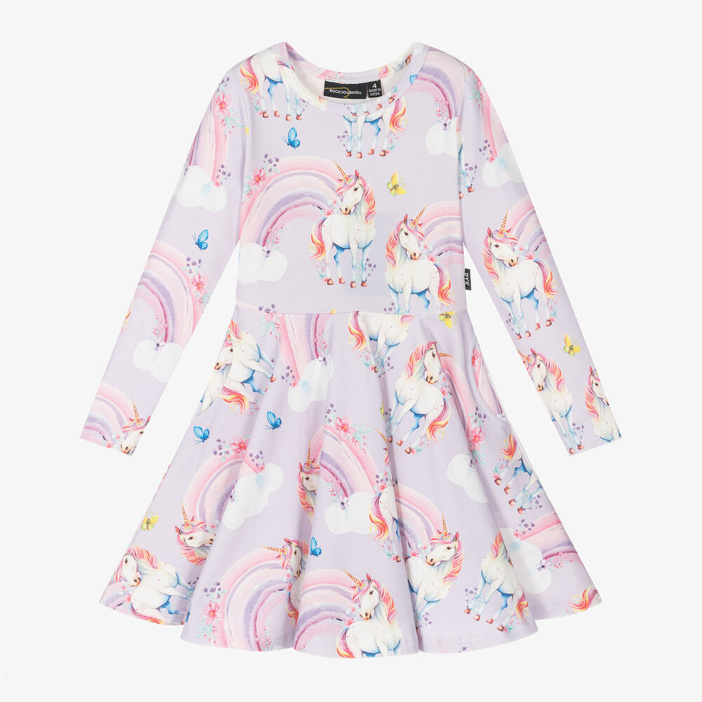 Rock Your Baby - Girls Lilac Cotton Dreamscapes Dress | Childrensalon