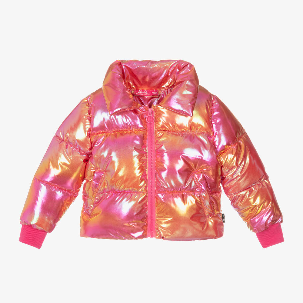 Rock Your Baby - Girls Metallic Pink Barbie Puffer Jacket | Childrensalon