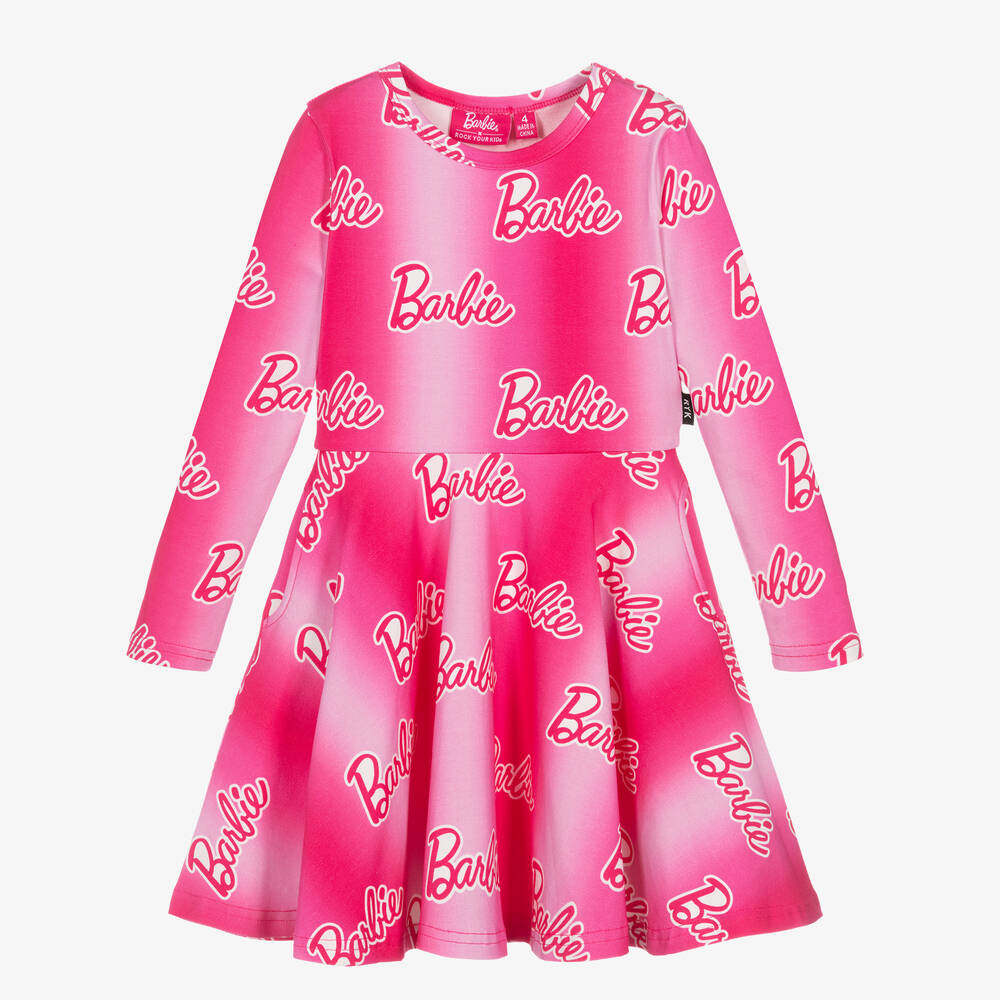 Rock Your Baby - Girls Pink Barbie Cotton Dress | Childrensalon