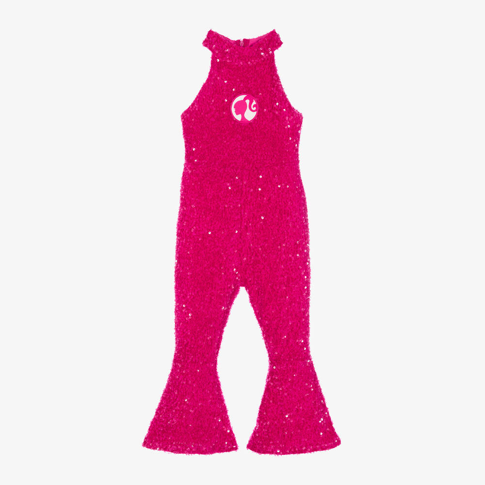 Rock Your Baby - Girls Pink Barbie Sequin Jumpsuit | Childrensalon
