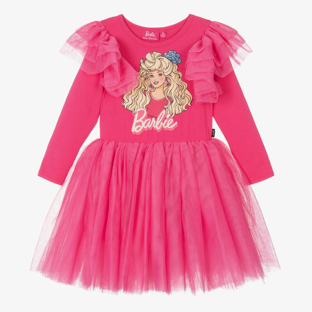 Rock Your Baby - Girls Pink Cotton & Tulle Barbie Dress | Childrensalon