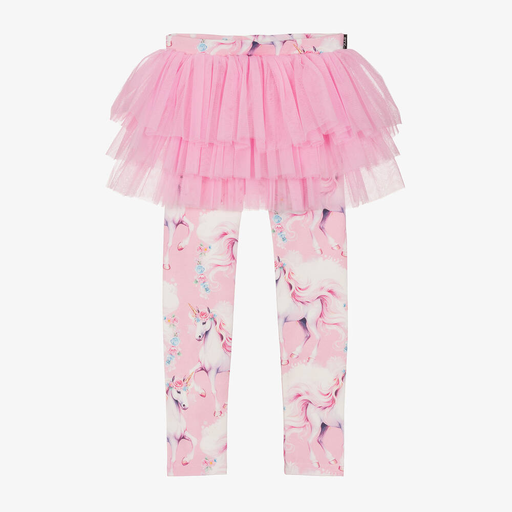 Rock Your Baby - Girls Pink Cotton & Tulle Unicorn Leggings | Childrensalon