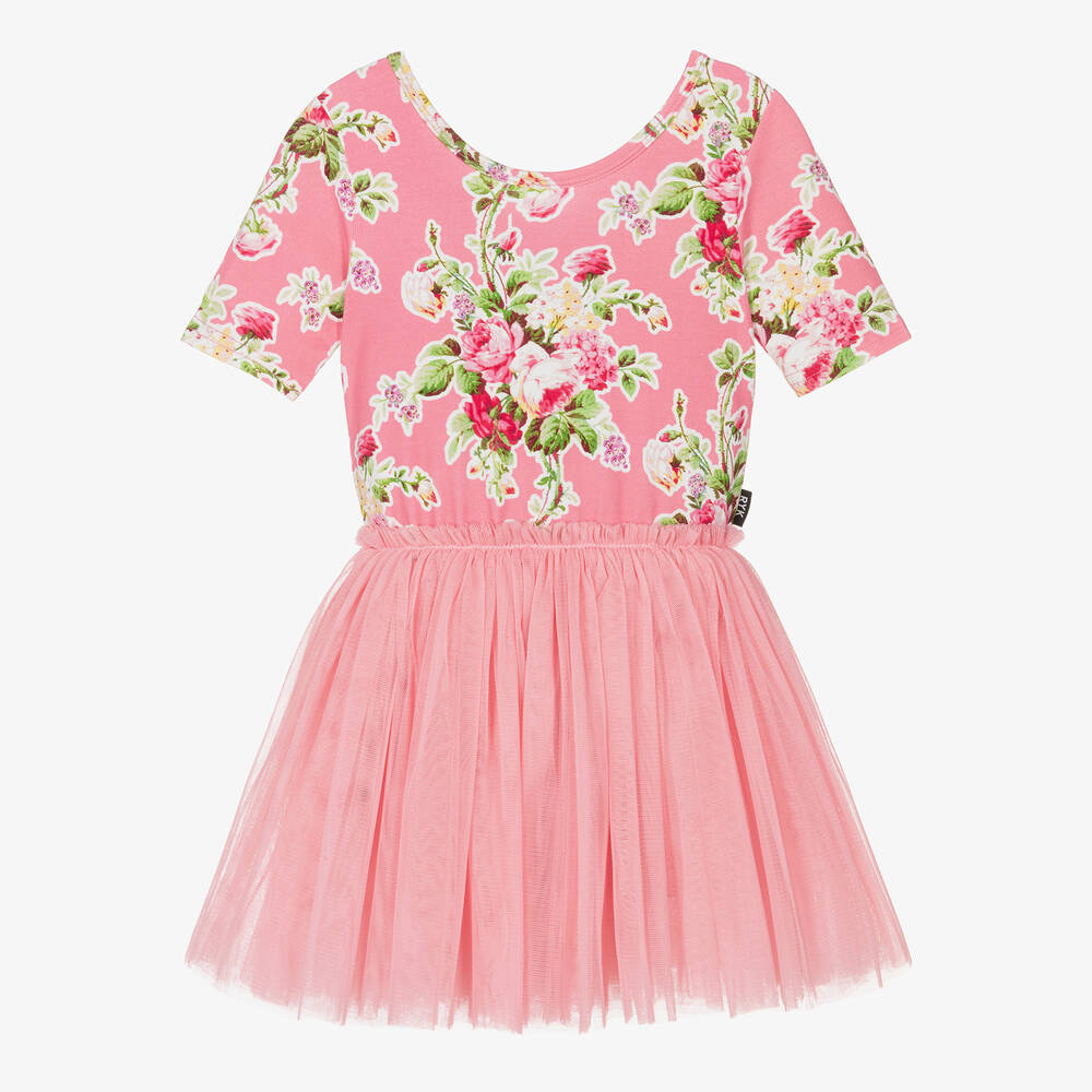 Rock Your Baby - Girls Pink Floral Jersey & Tulle Dress | Childrensalon