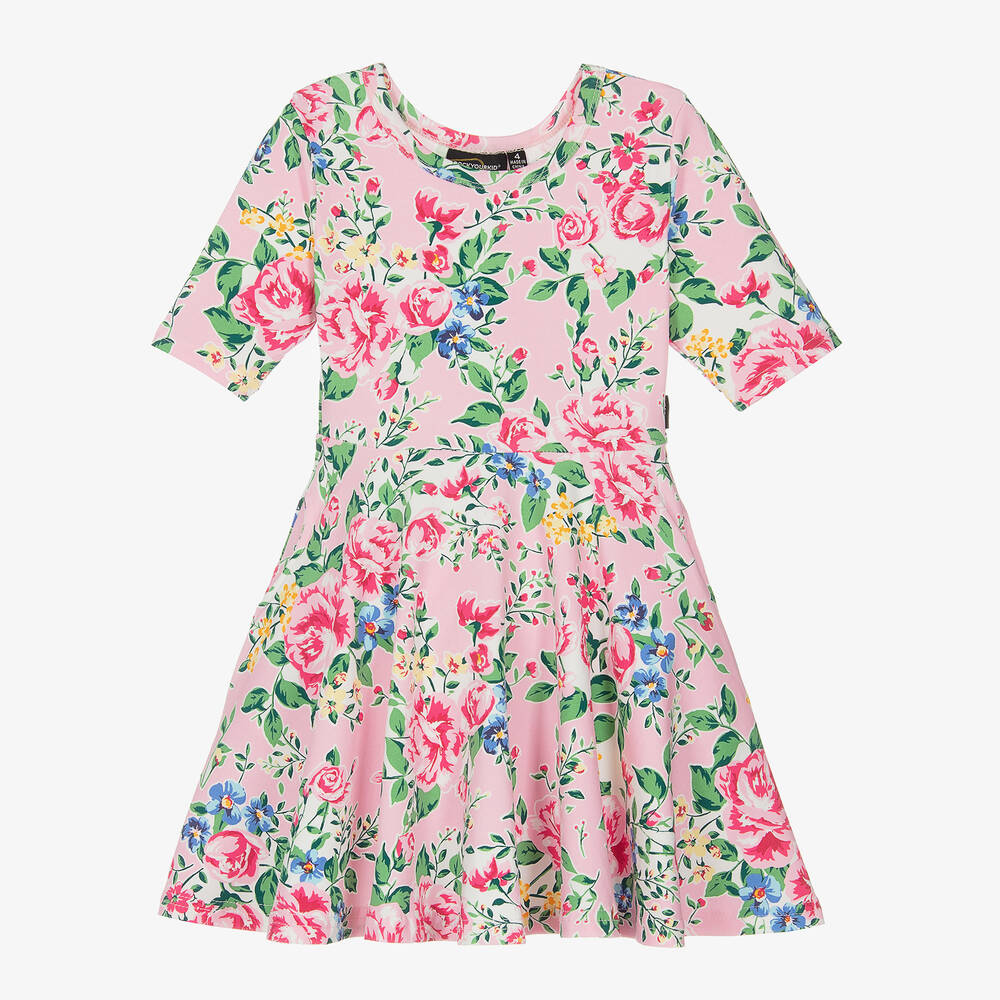 Rock Your Baby - Girls Pink Floral Print Cotton Dress | Childrensalon