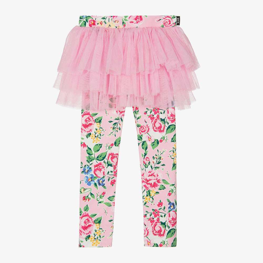 Rock Your Baby - Girls Pink Floral Print Tutu Leggings | Childrensalon