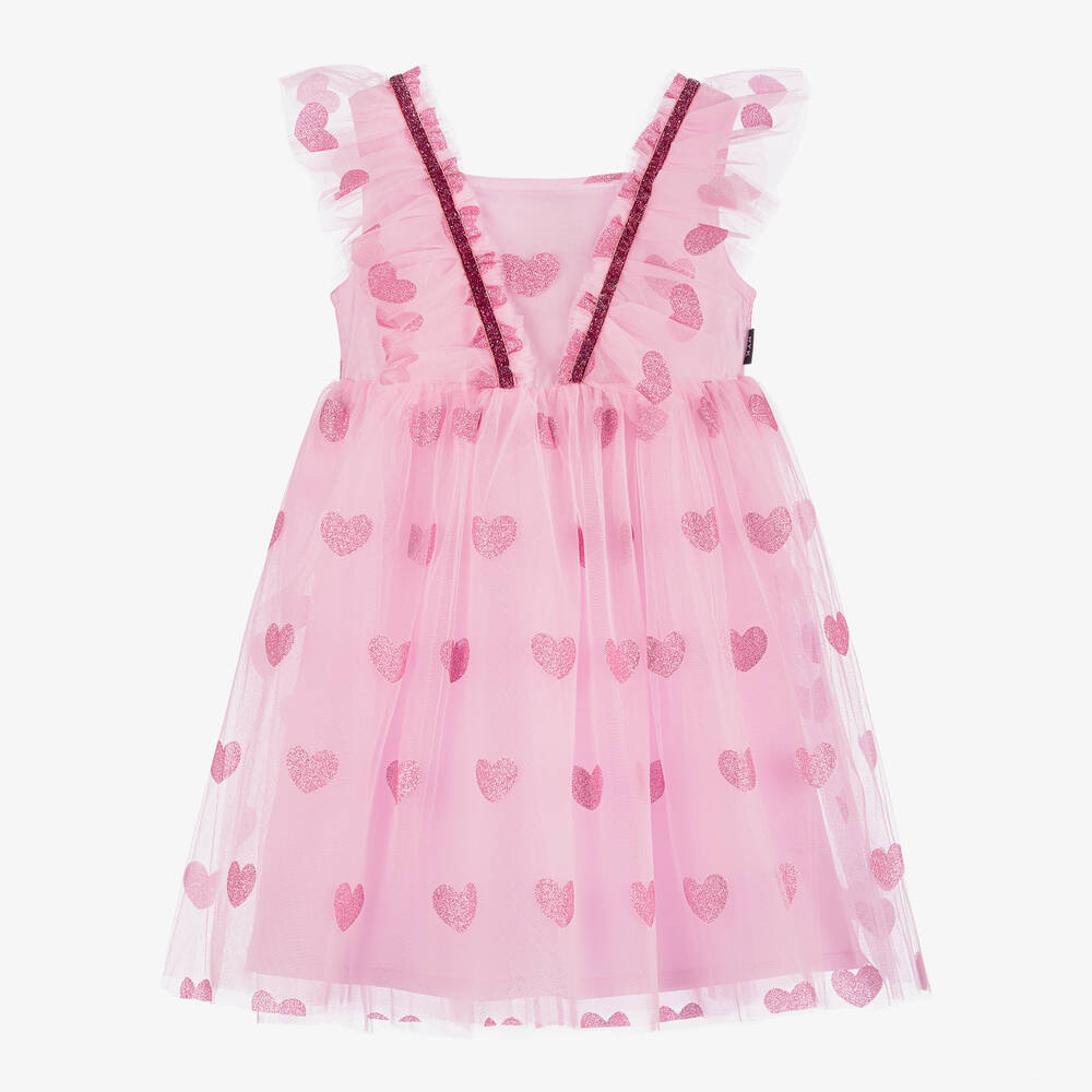 Rock Your Baby - Girls Pink Glittery Heart Tulle Dress | Childrensalon