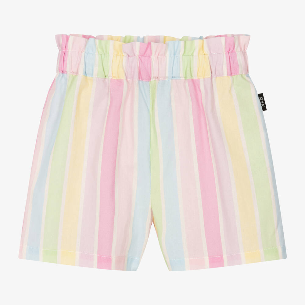 Rock Your Baby - Girls Pink & Pastel Stripe Cotton Shorts | Childrensalon