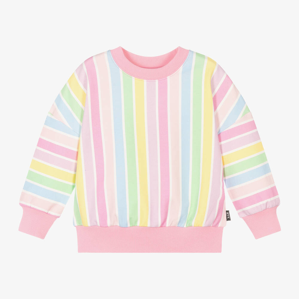 Rock Your Baby - Girls Pink & Pastel Stripe Cotton Sweatshirt | Childrensalon
