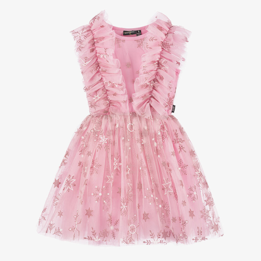 Rock Your Baby - Girls Pink Sparkly Snowflake Tulle Dress | Childrensalon