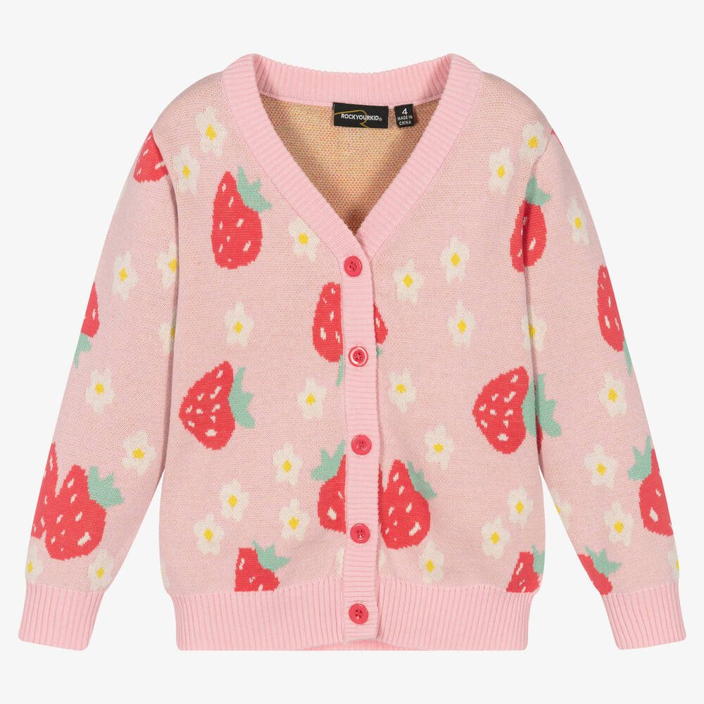 Rock Your Baby - Cardigan rose en coton à fraises | Childrensalon