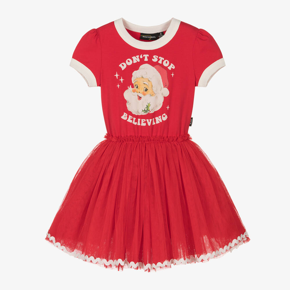 Rock Your Baby - Girls Red Festive Jersey & Tulle Dress | Childrensalon