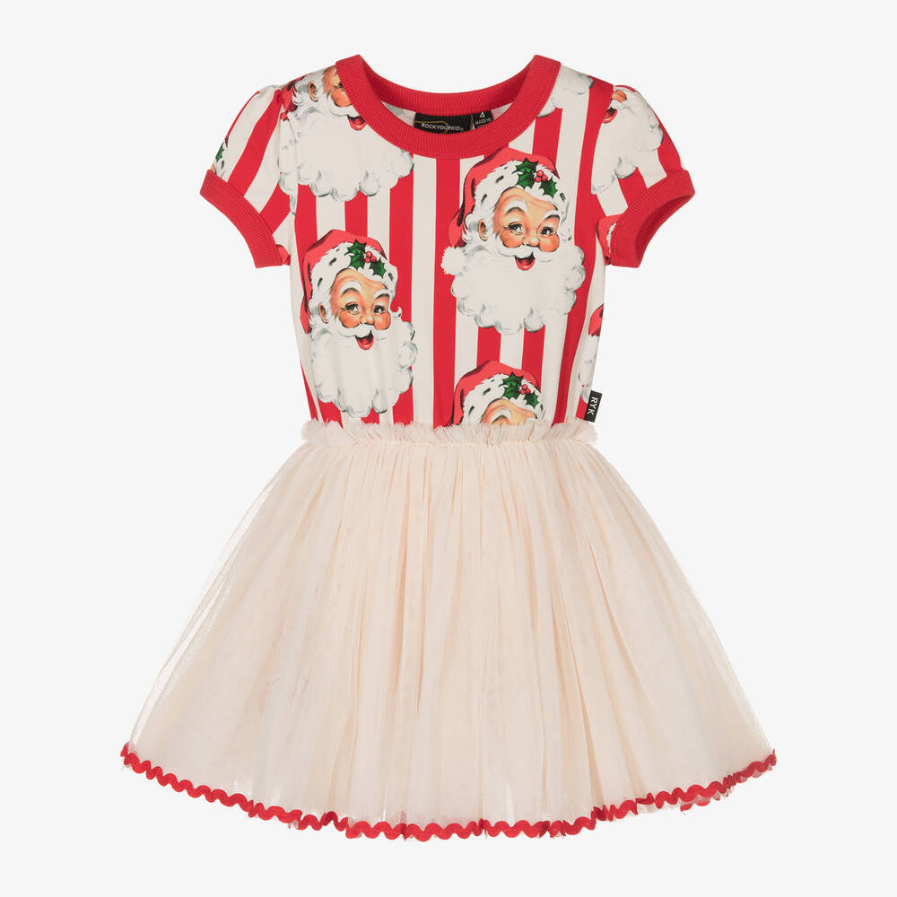 Rock Your Baby - Girls Red Stripe Festive Tulle Dress | Childrensalon