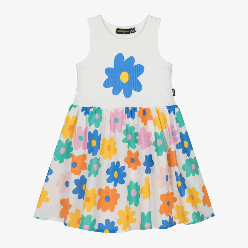 Rock Your Baby - Girls White Cotton Floral Print Dress | Childrensalon