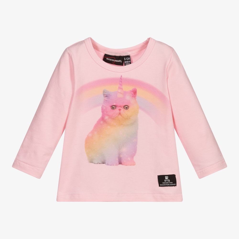 Printed Jersey Top - Light pink/cat - Kids
