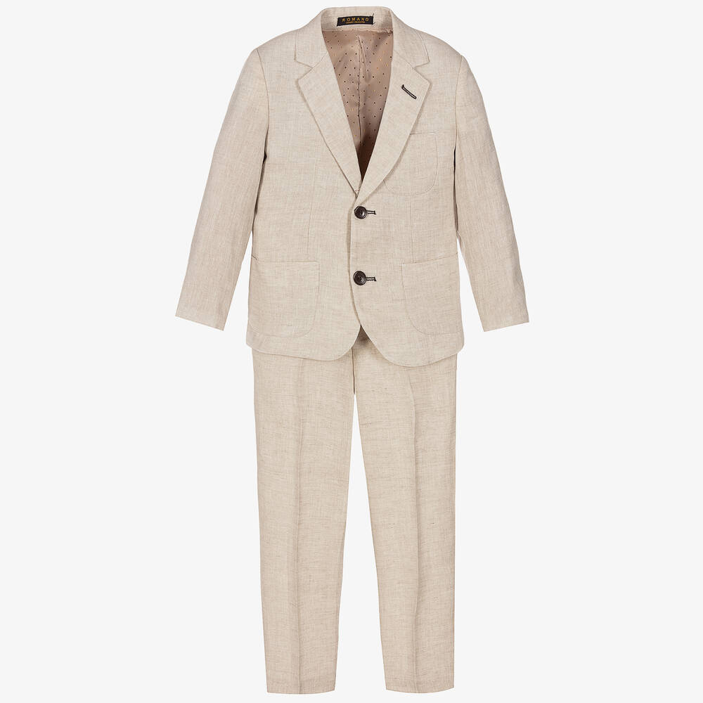 Romano - Boys Beige Linen & Cotton Suit | Childrensalon