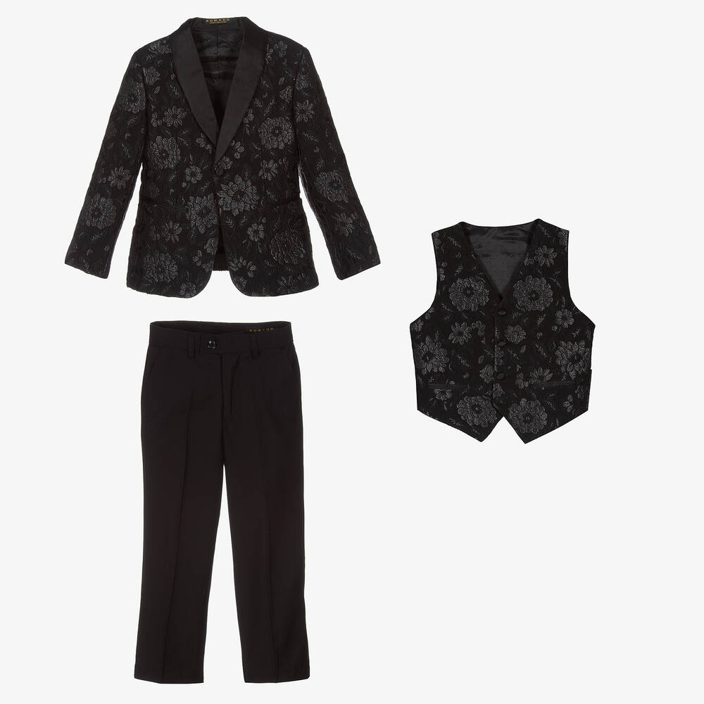 Boy Latin Schoolboys' Formal Suit Set - Bronzing Floral Jacket & Pants  With Bowtie