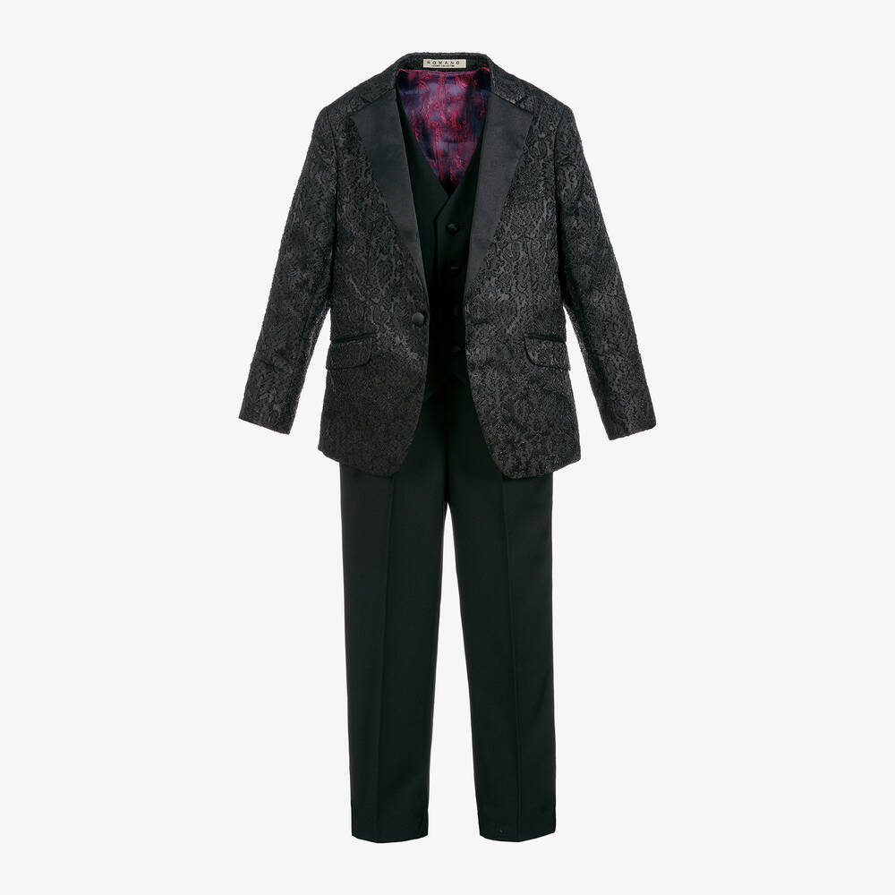 Romano - Boys Black Jacquard Suit | Childrensalon