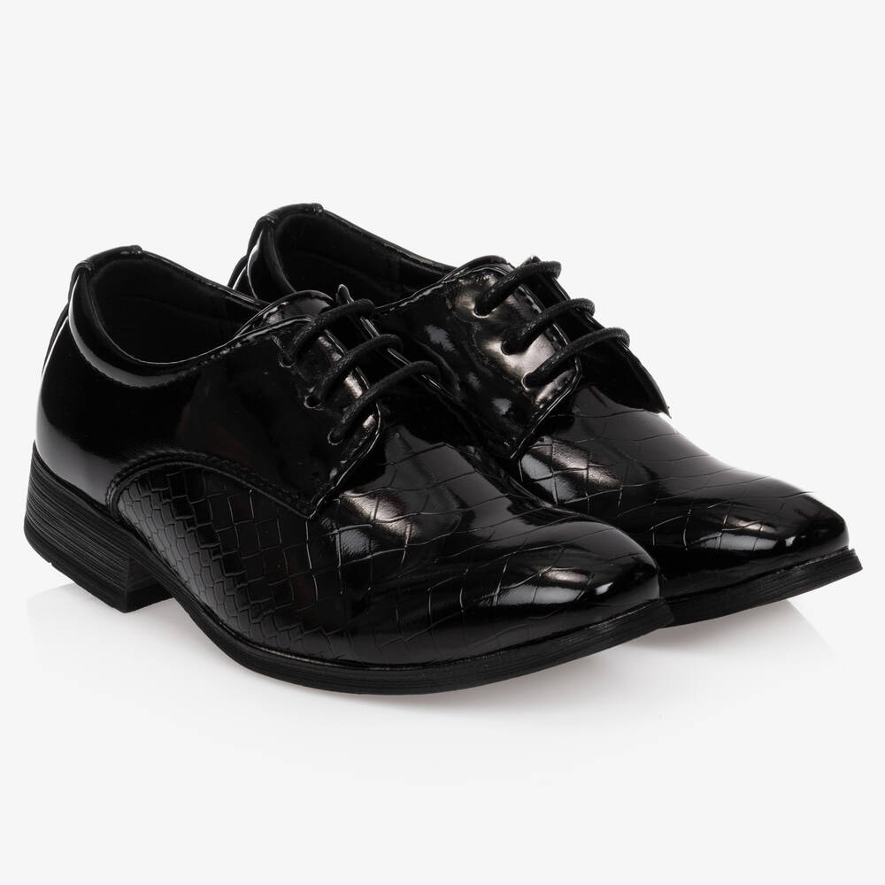 Romano - حذاء جلد صناعي لون أسود لامع للأولاد | Childrensalon