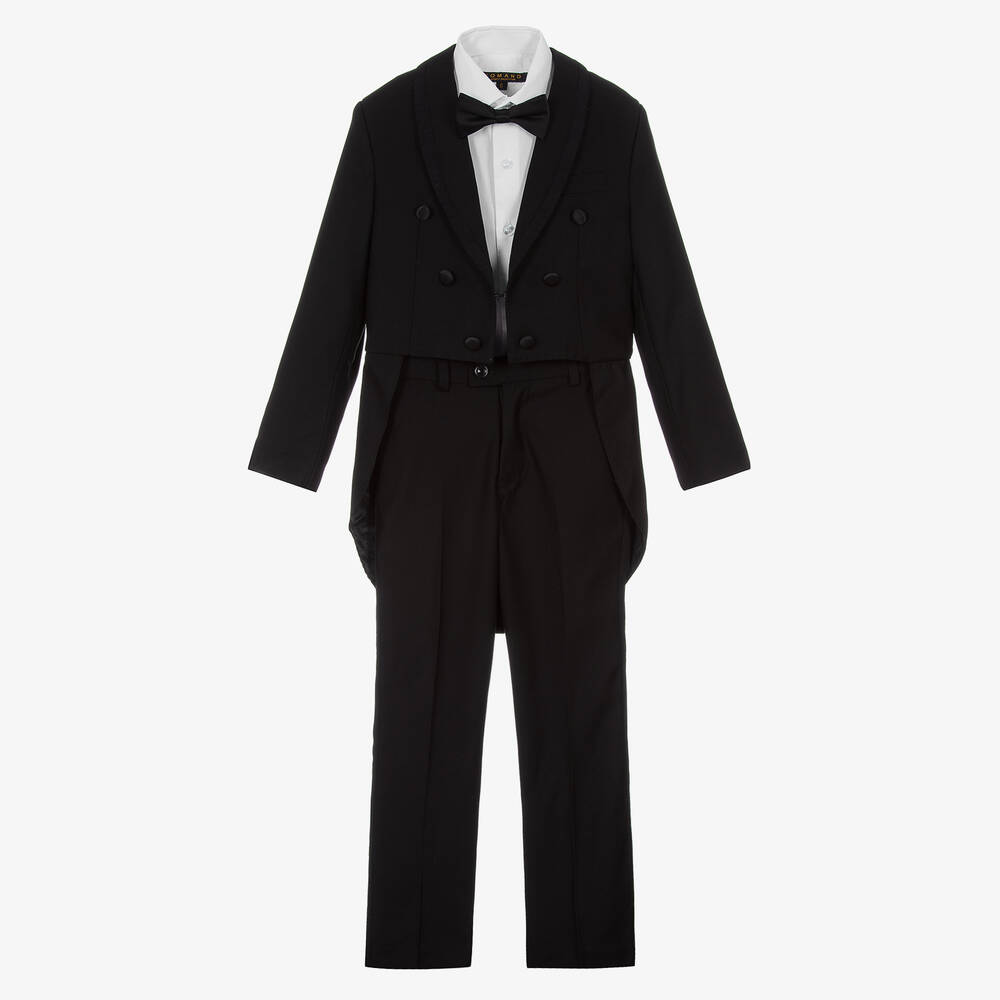 Romano - Boys Black Tailcoat Tuxedo Suit | Childrensalon