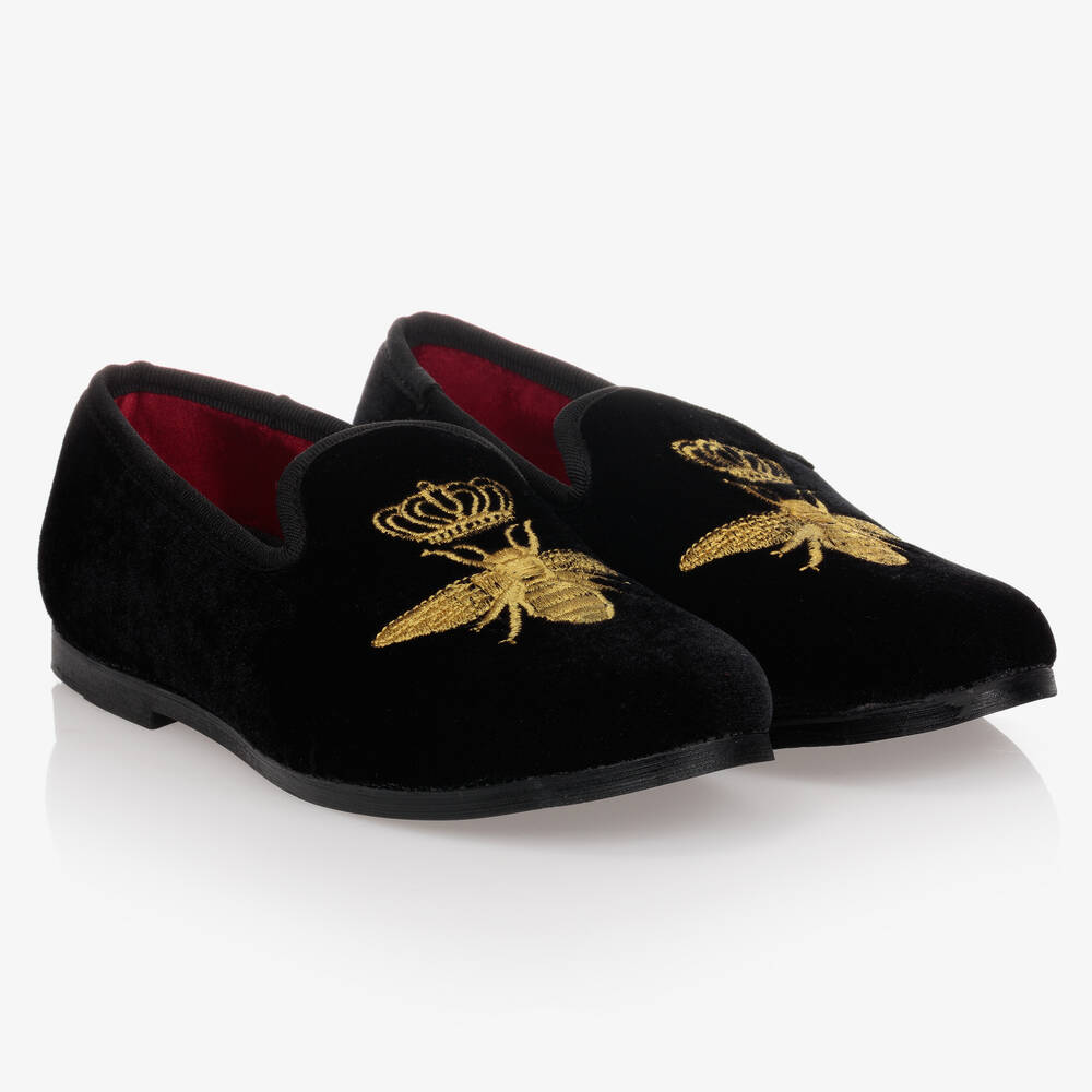 Romano - Boys Black Velvet Bee Shoes | Childrensalon
