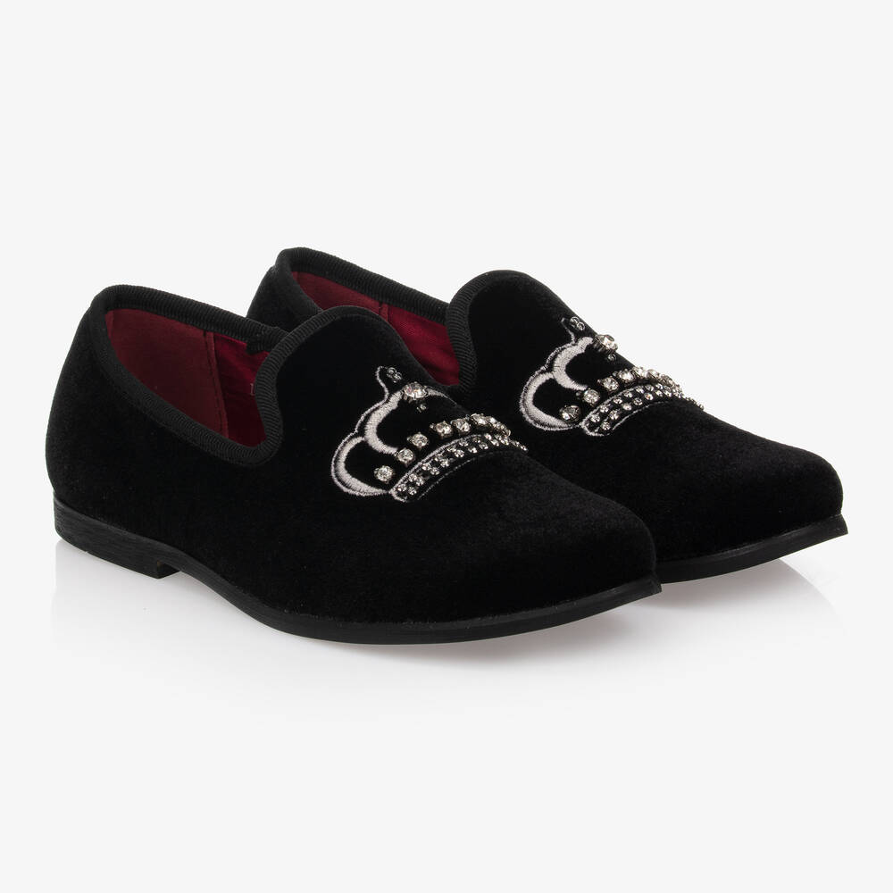 Romano - Chaussures noires en velours motif couronne garçon | Childrensalon