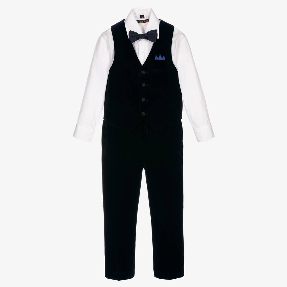 Romano - Boys Blue Velvet Waistcoat Suit  | Childrensalon