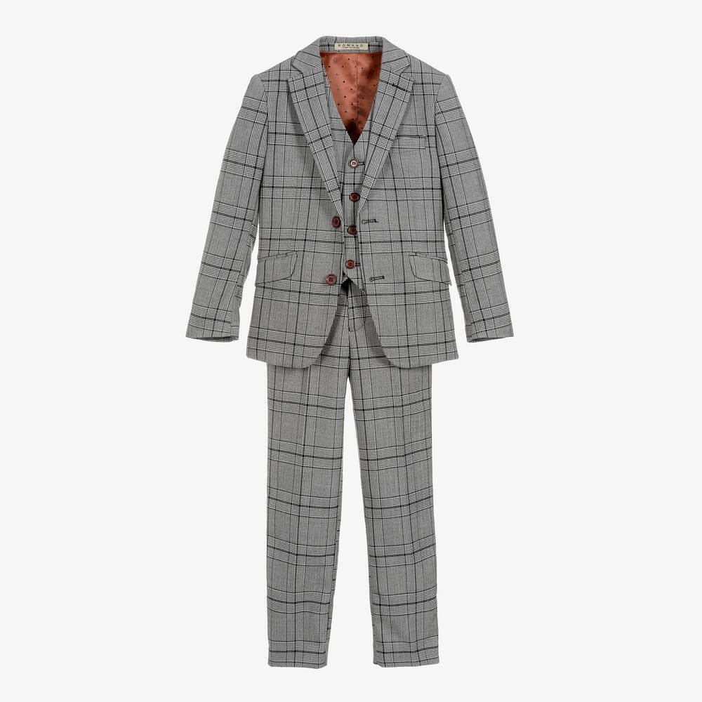 Romano - Boys Grey Check Suit | Childrensalon