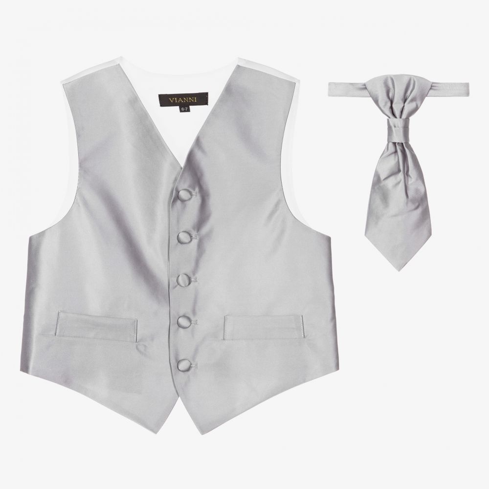 Romano Vianni - Boys Silver Grey Waistcoat & Adjustable Tie Set | Childrensalon