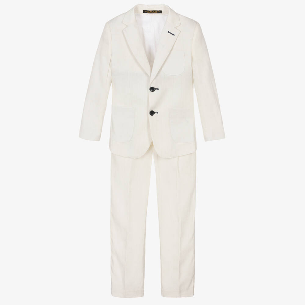 Romano - Boys White Linen & Cotton Suit | Childrensalon