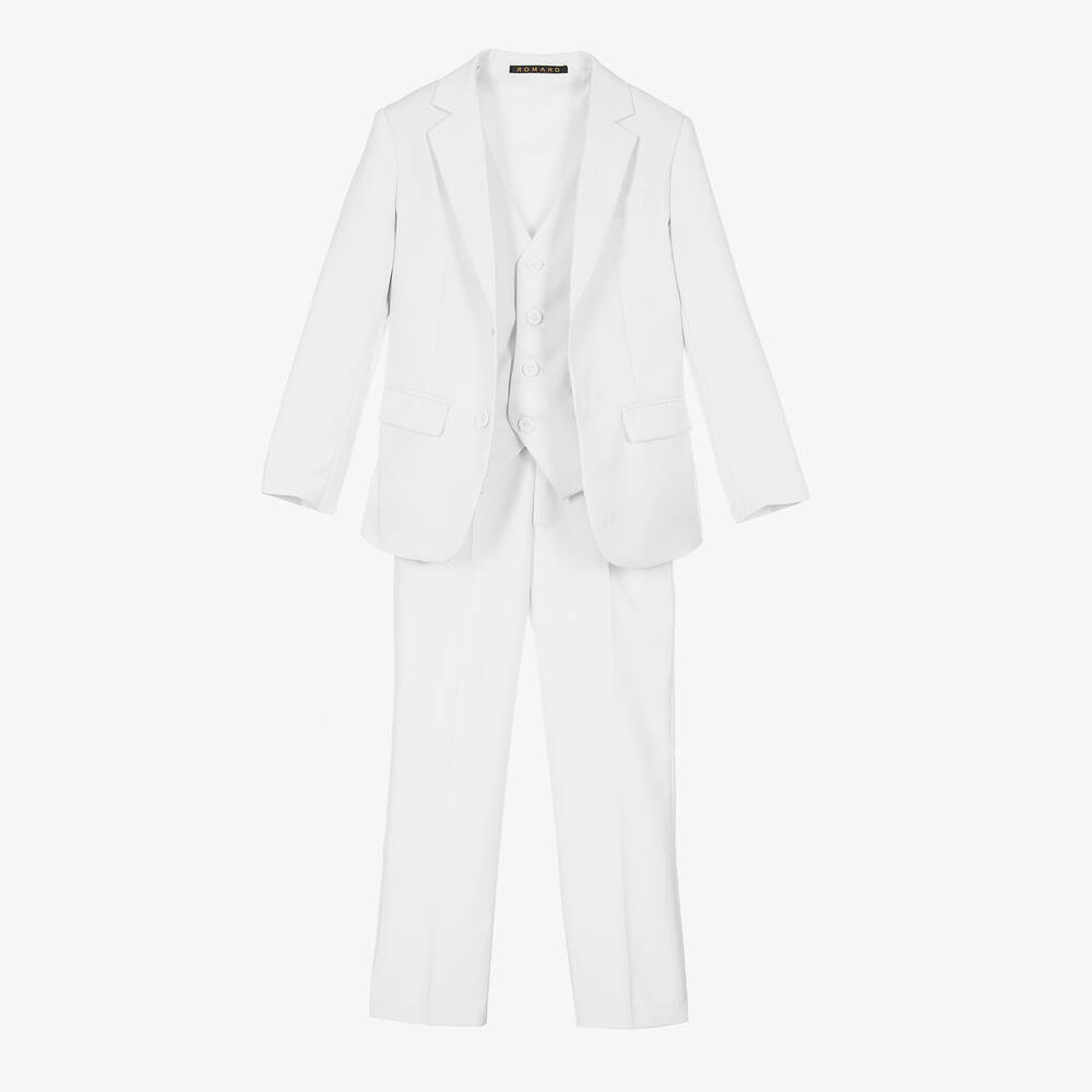 Romano - بدلة تشينو مزيج قطن تويل لون أبيض للأولاد | Childrensalon