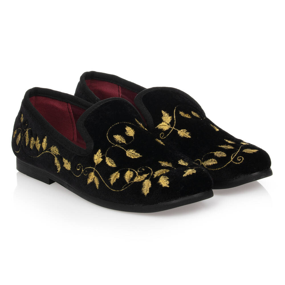 Romano Embroidered Slipper Shoes In Black