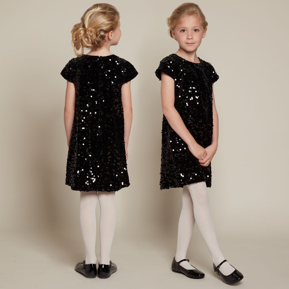 Romano - Girls Black Sequined Velvet Dress | Childrensalon