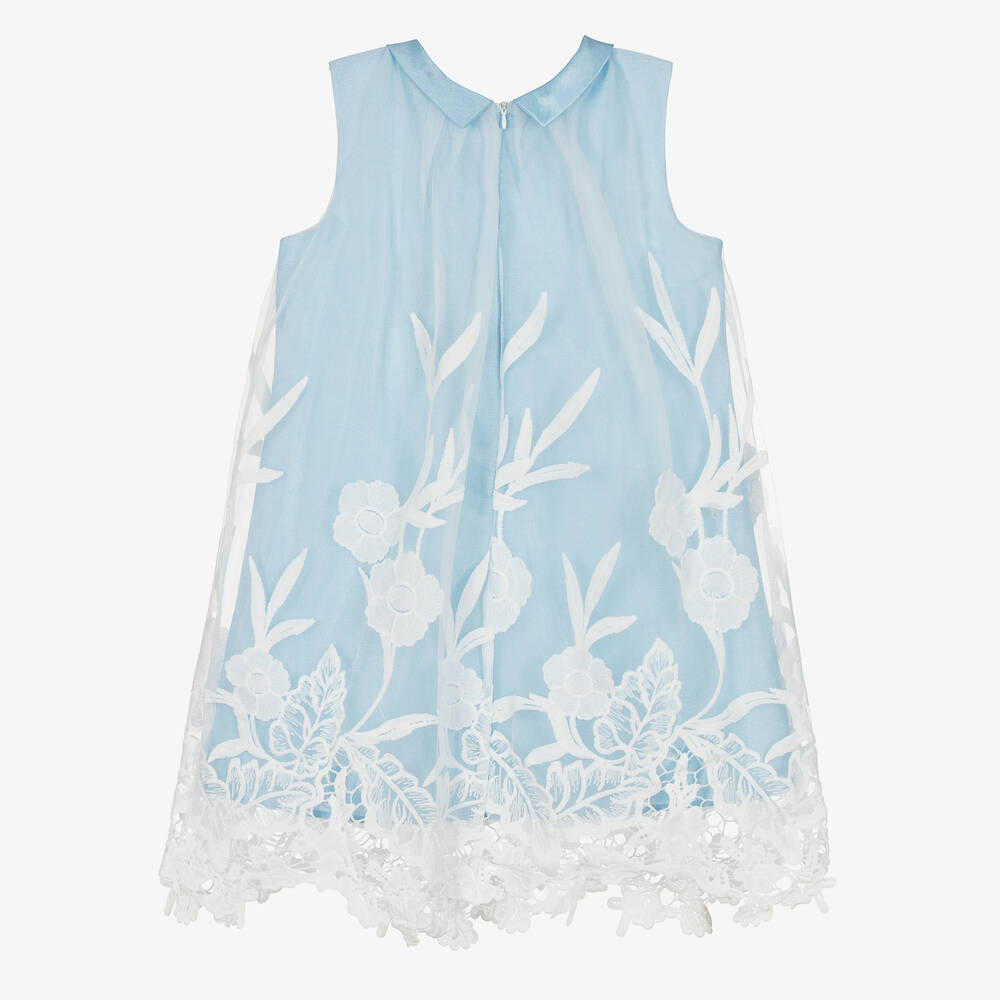 Romano - Girls Blue & White Lace Dress | Childrensalon