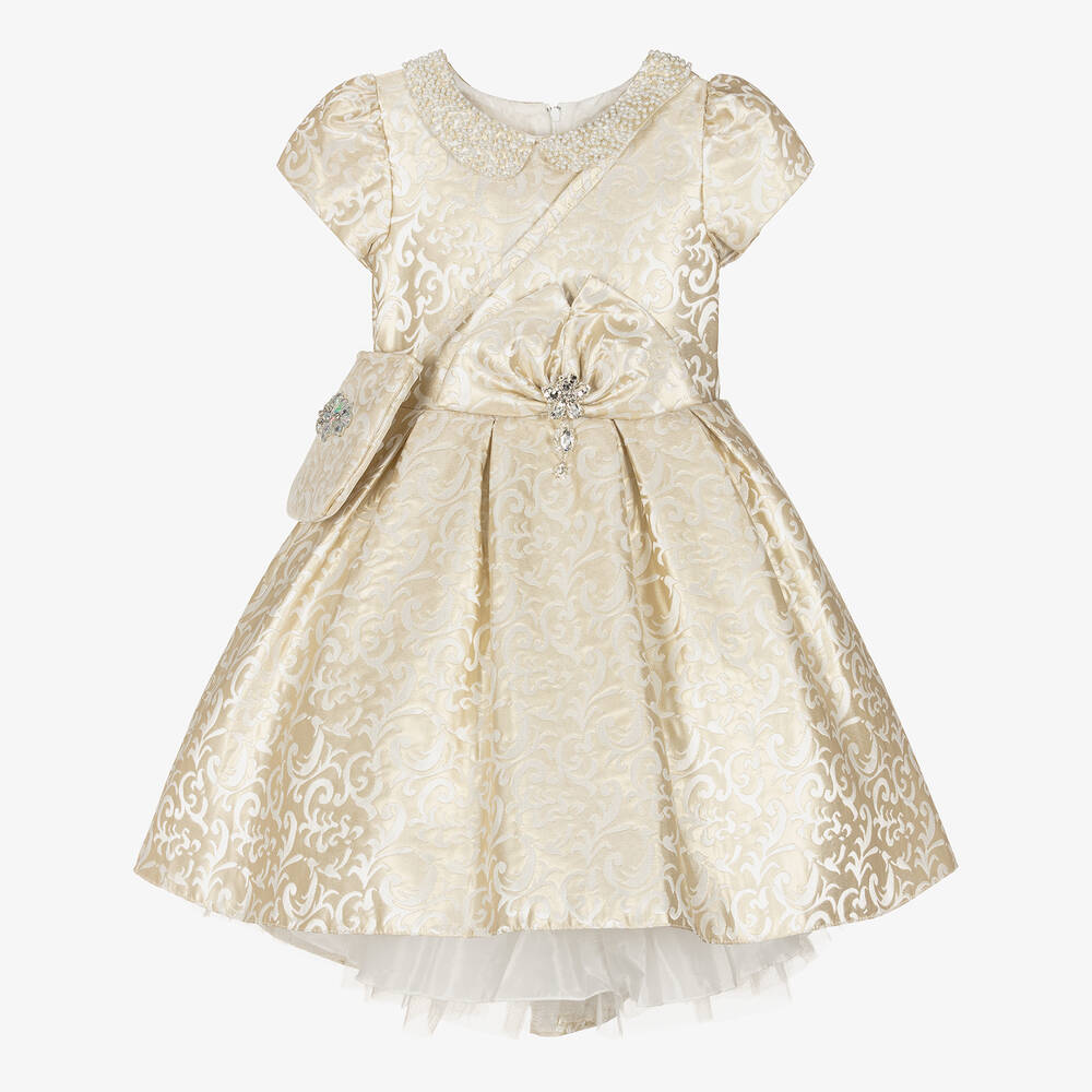 Romano - طقم فستان وحقيبة جاكارد لون ذهبي  | Childrensalon