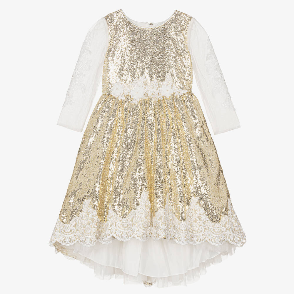 Romano - Girls Gold Sequinned Dress  | Childrensalon