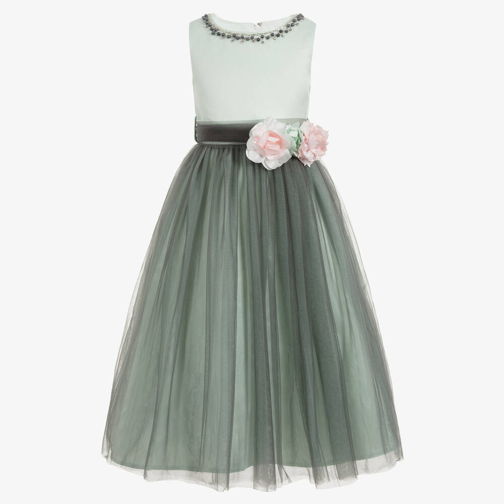 Romano Princess - فستان حرير وتول لون أخضر | Childrensalon