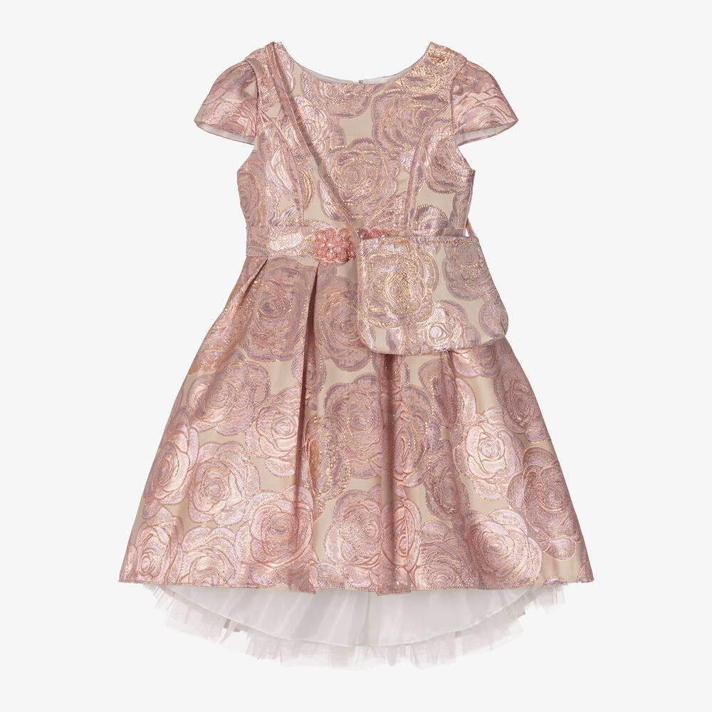 Romano - Розовое парчовое платье с сумочкой  | Childrensalon