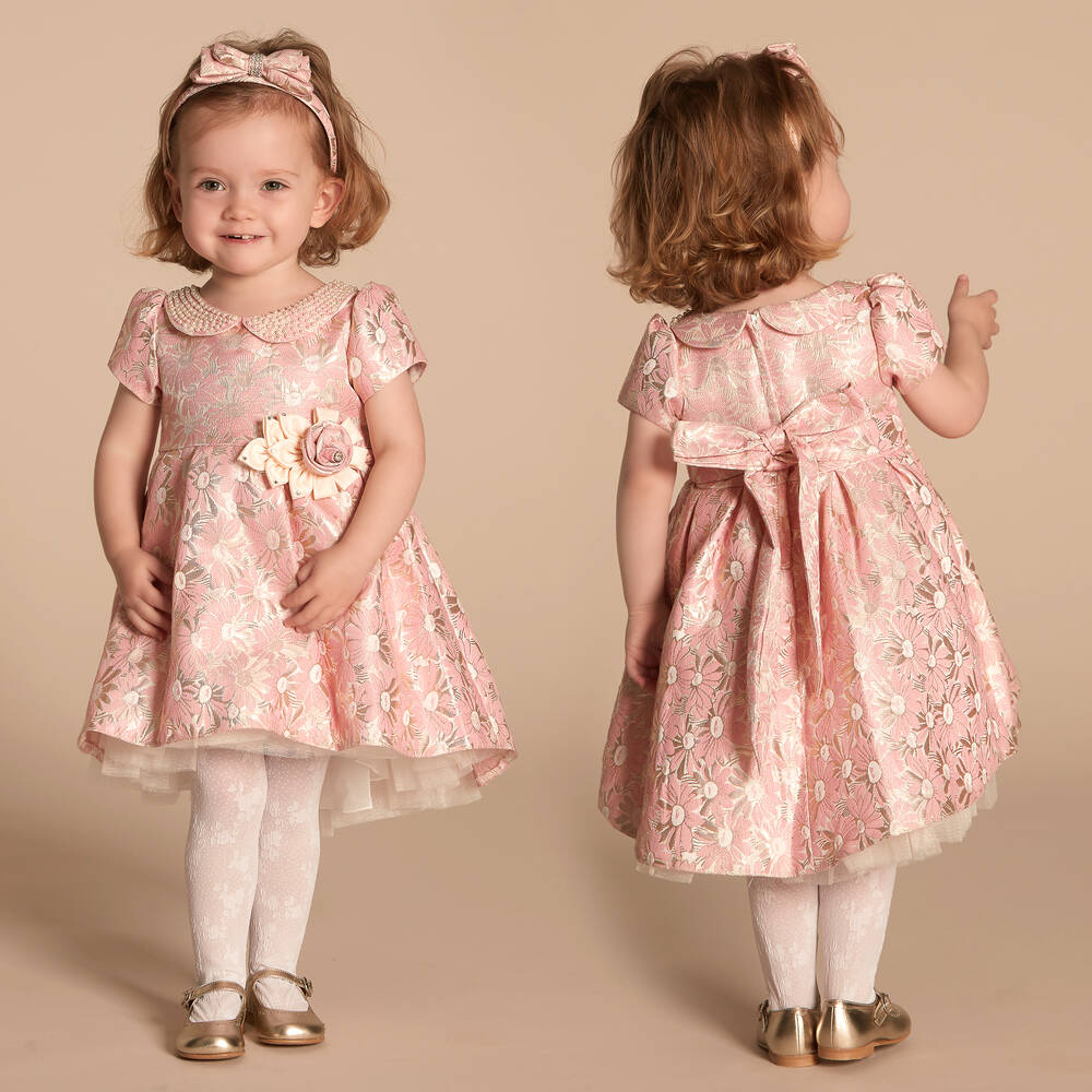 Romano-Robe rose en brocart à fleurs pour fille | Childrensalon