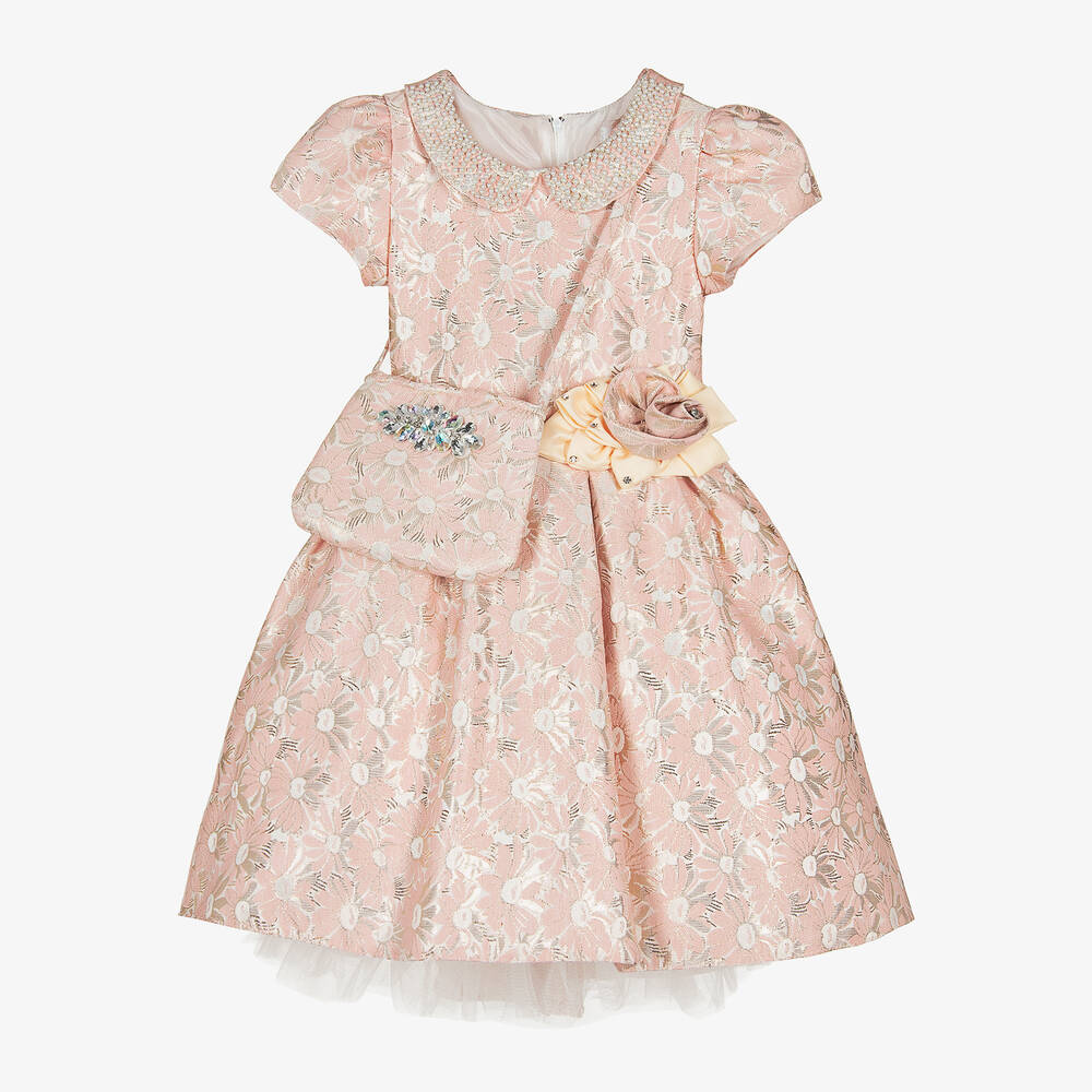 Romano - Розовое парчовое платье в цветочек для девочек | Childrensalon