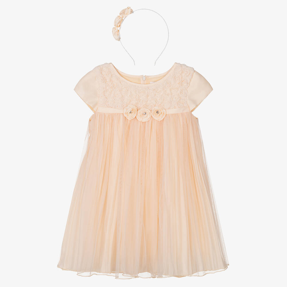 Romano - طقم فستان و طوق للشعر ساتان و تول لون زهري | Childrensalon