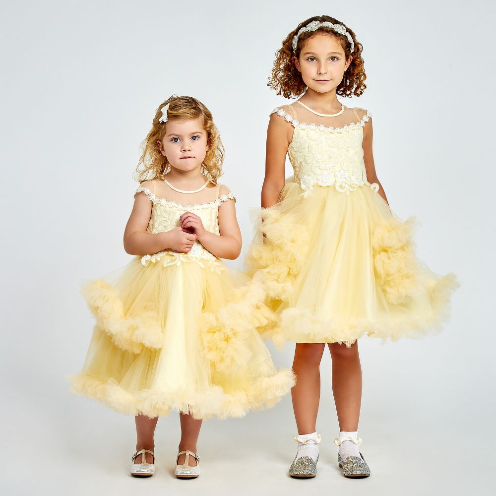 Childrensalon Occasions - Girls Yellow Tulle Daisy Dress