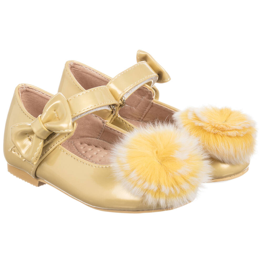 Romano Princess Kids' Girls Patent Gold Pom-pom Shoes