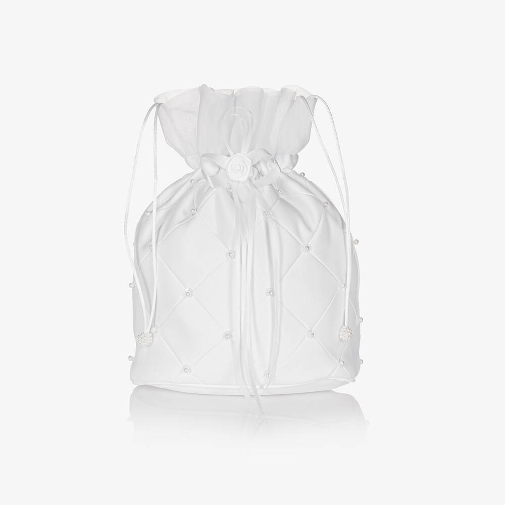 Romano - حقيبة كتف ساتان لون أبيض للبنات (18 سم) | Childrensalon