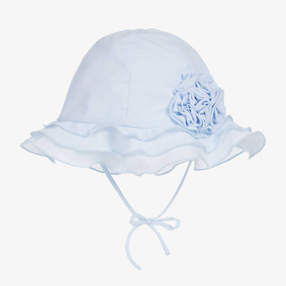 Sarah Louise - قبعة للشمس بولي قطن لون أزرق للمواليد | Childrensalon