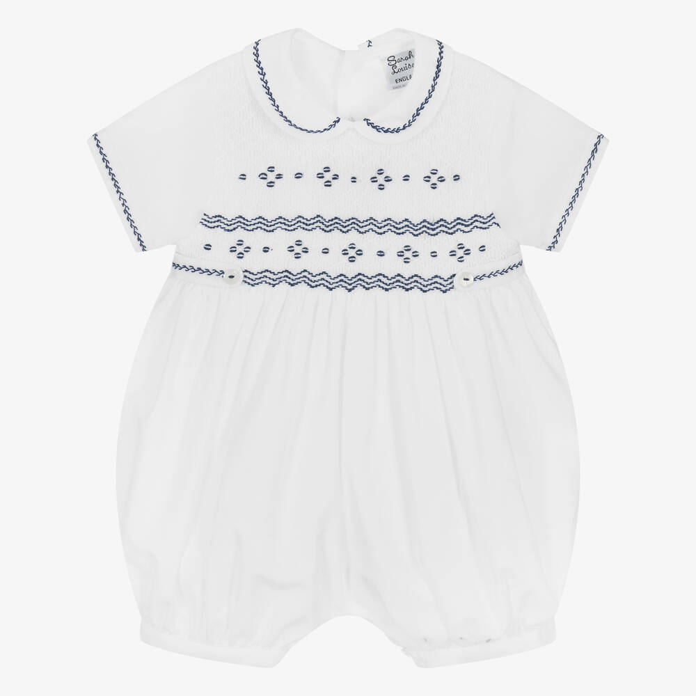 Sarah Louise - Baby Boys White Embroidered Shortie | Childrensalon