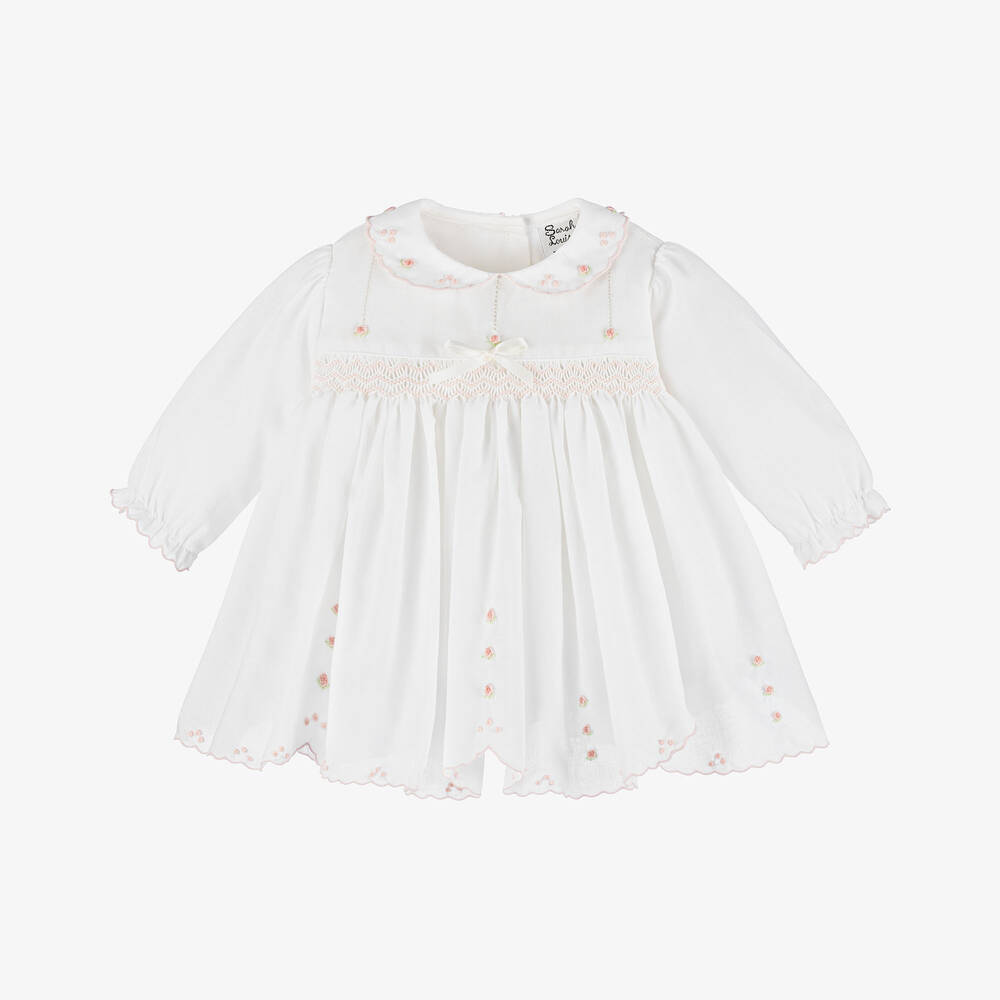 Sarah Louise - Baby Girls Ivory Cotton Smocked Dress | Childrensalon