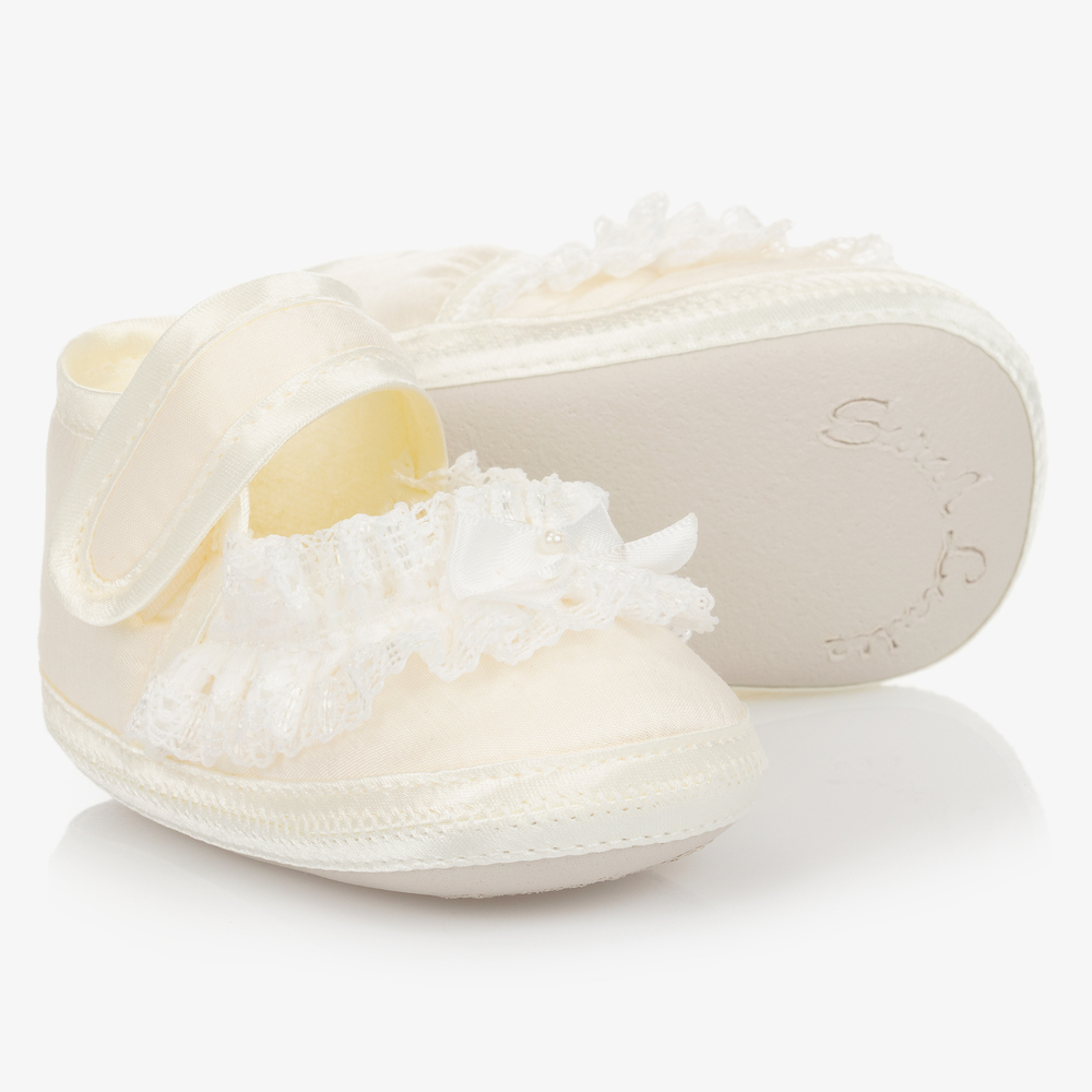 Sarah Louise - Baby Girls Ivory Lace Shoes | Childrensalon