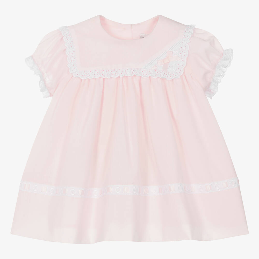 Sarah Louise - Baby Girls Pink Bib Collar Dress | Childrensalon